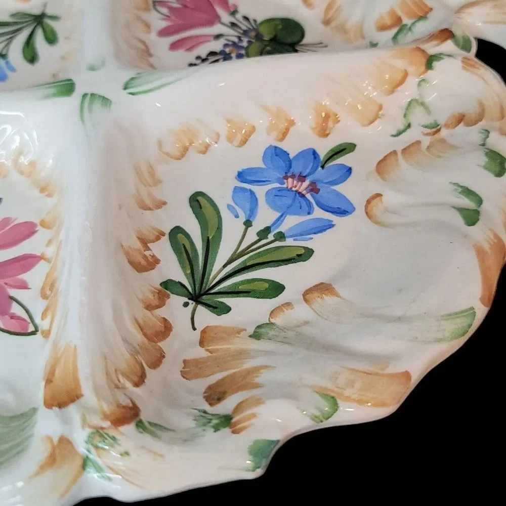 Vintage Italian Ceramic‎ Handpainted Floral Divided Serving Plate